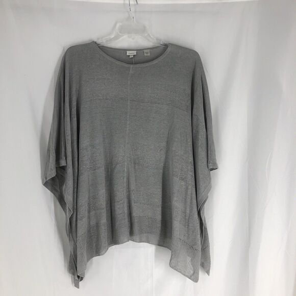 Kinross Sweaters - Kinross Women’s Size S Gray Sweater Pullover Short Sleeve Cape Poncho Linen